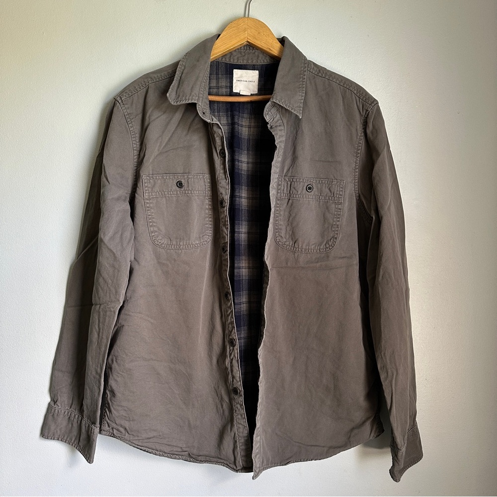 American Eagle Outfitters Men's Gray Flannel Lined Shirt Jacket